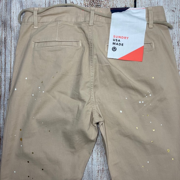 NEW Anthropologie Sundry Carpenter Paint Ankle Crop Pants Boho Tan Drawstring - Picture 7 of 16